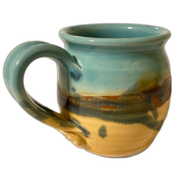 MILO Artist Signed Pottery Ceramic Coffee Cup Mug Earthtones Landscape 4 x 5 in - Picture 3 of 11